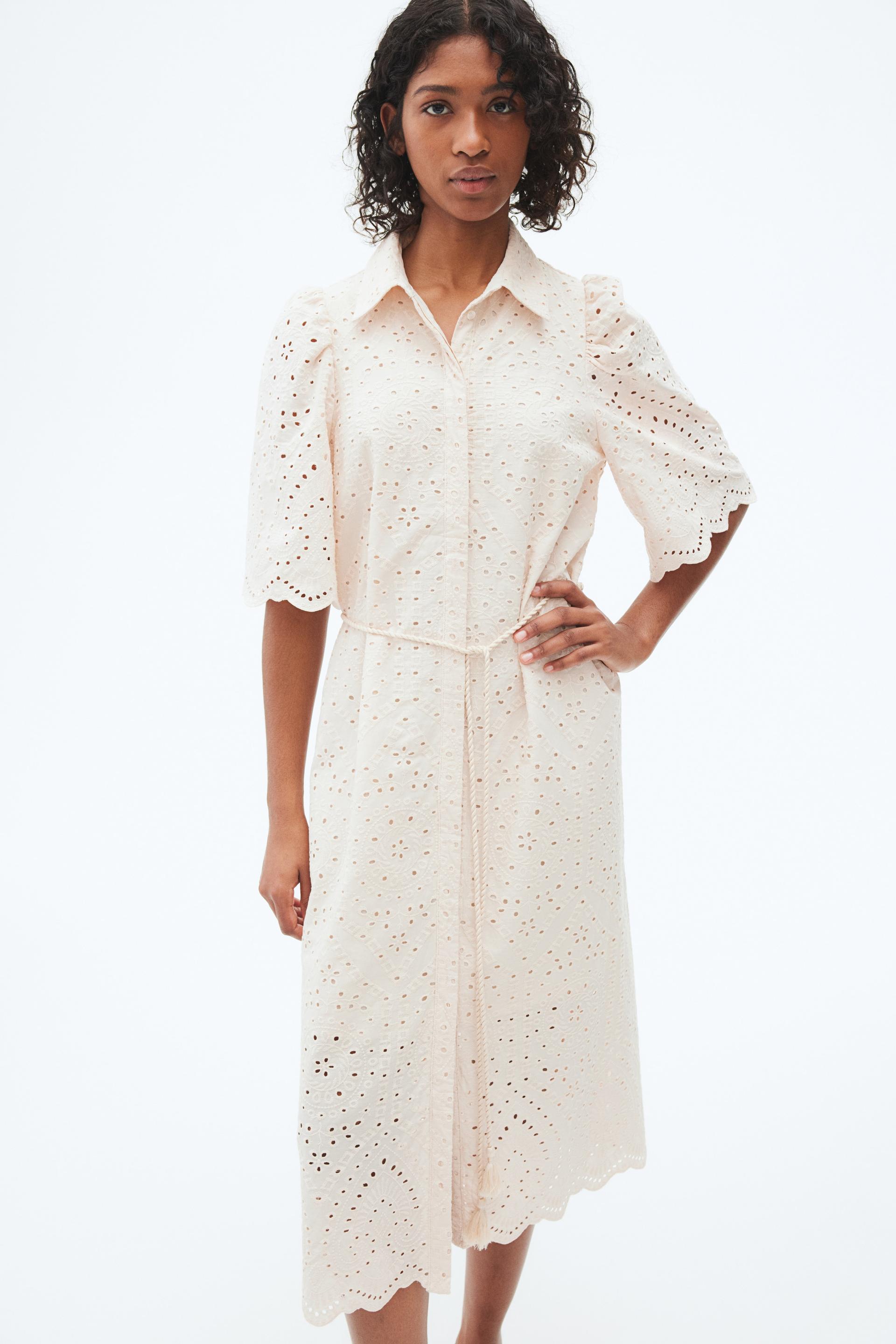 eyelet embroidered shirt dress