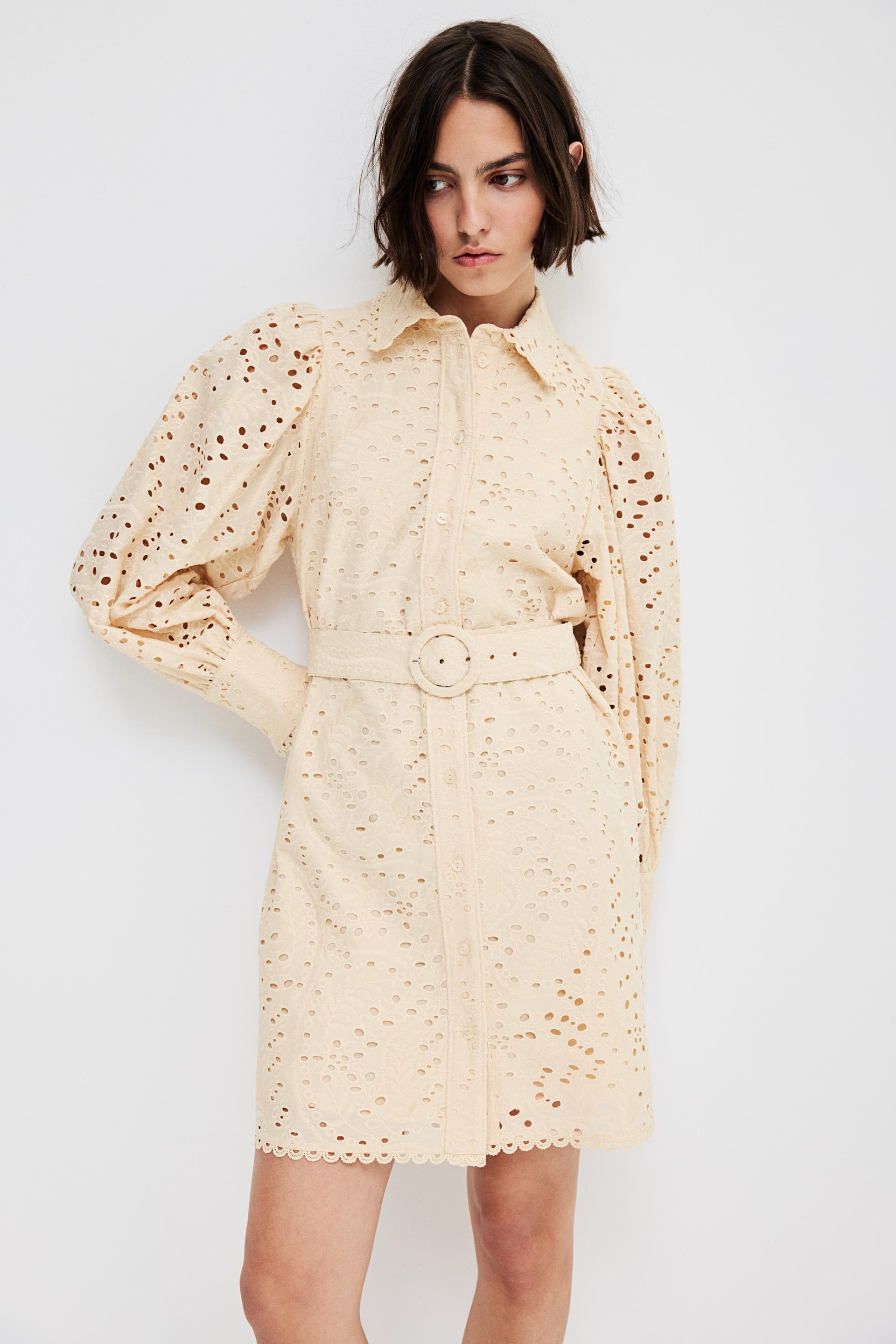 eyelet embroidered shirt dress