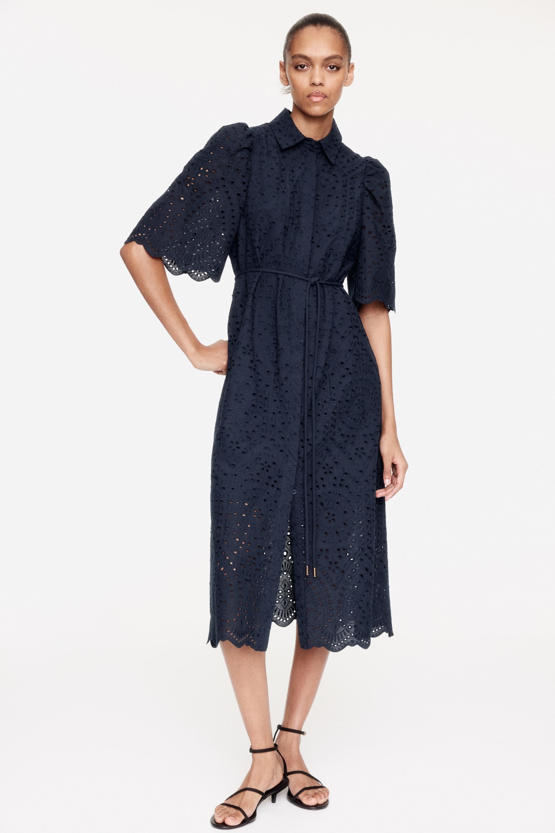 eyelet embroidered shirt dress