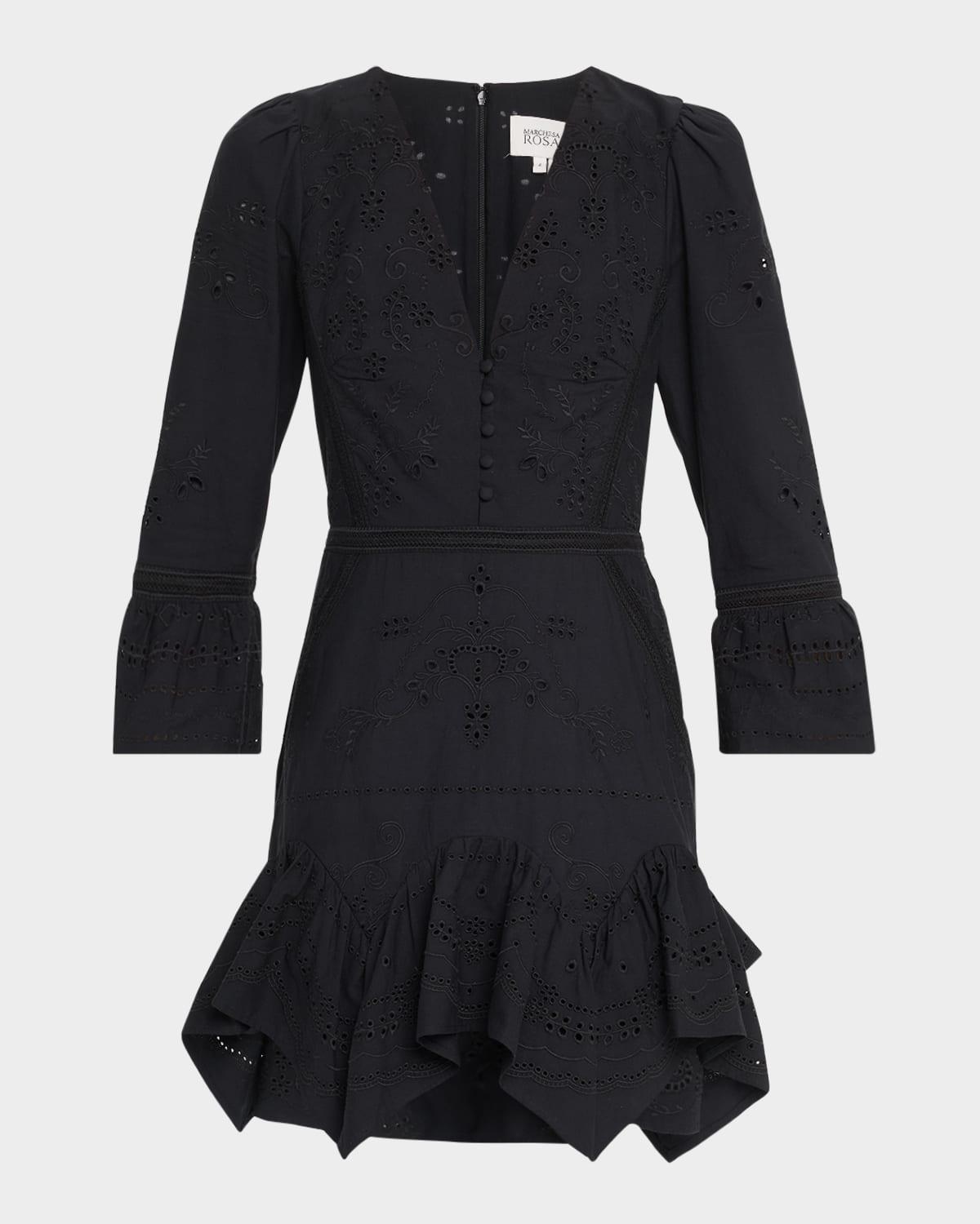 eyelet floral-embroidered cotton mini dress