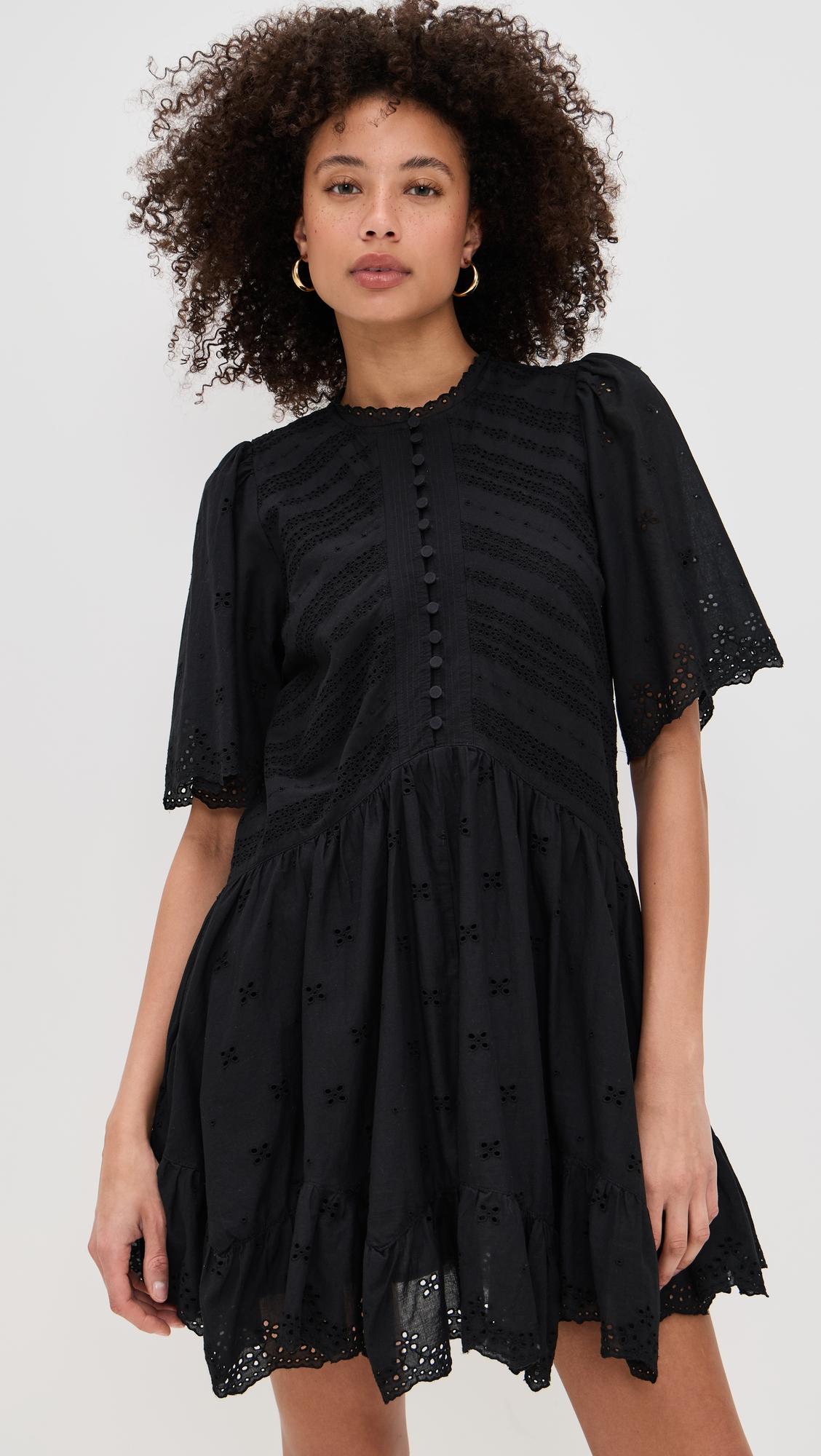 eyelet flutter sleeve mini dress