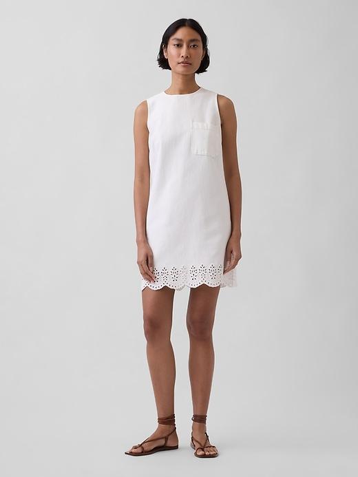 eyelet hem mini shift dress