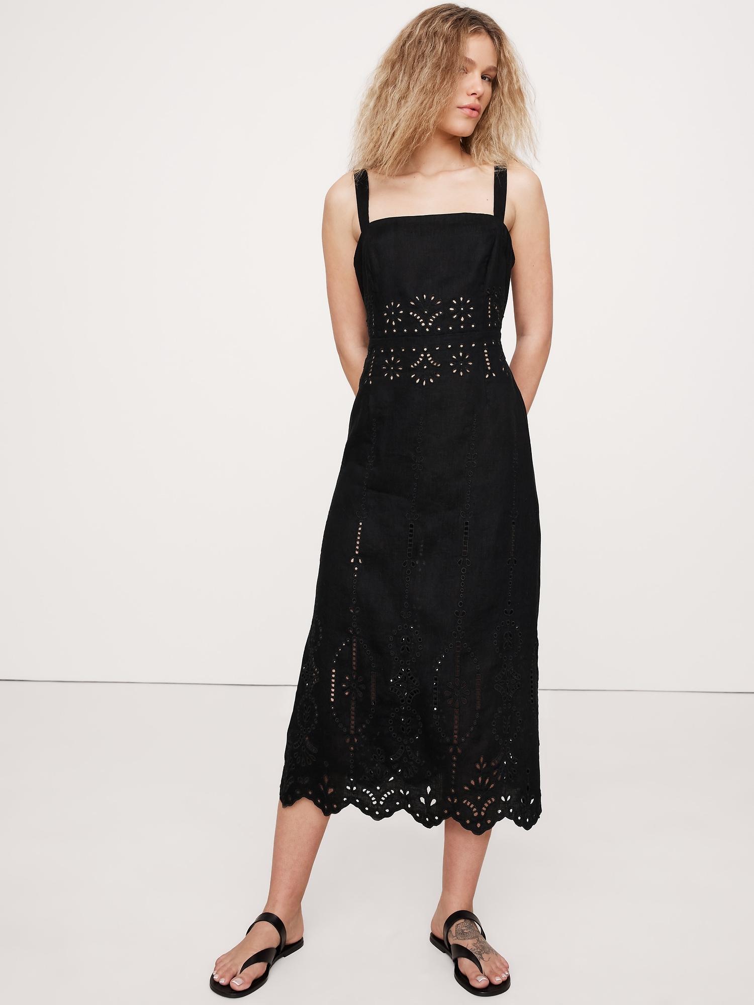 eyelet linen midi dress