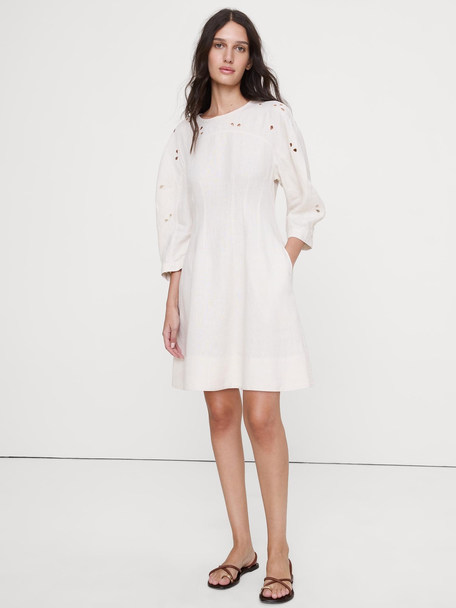 eyelet linen mini dress