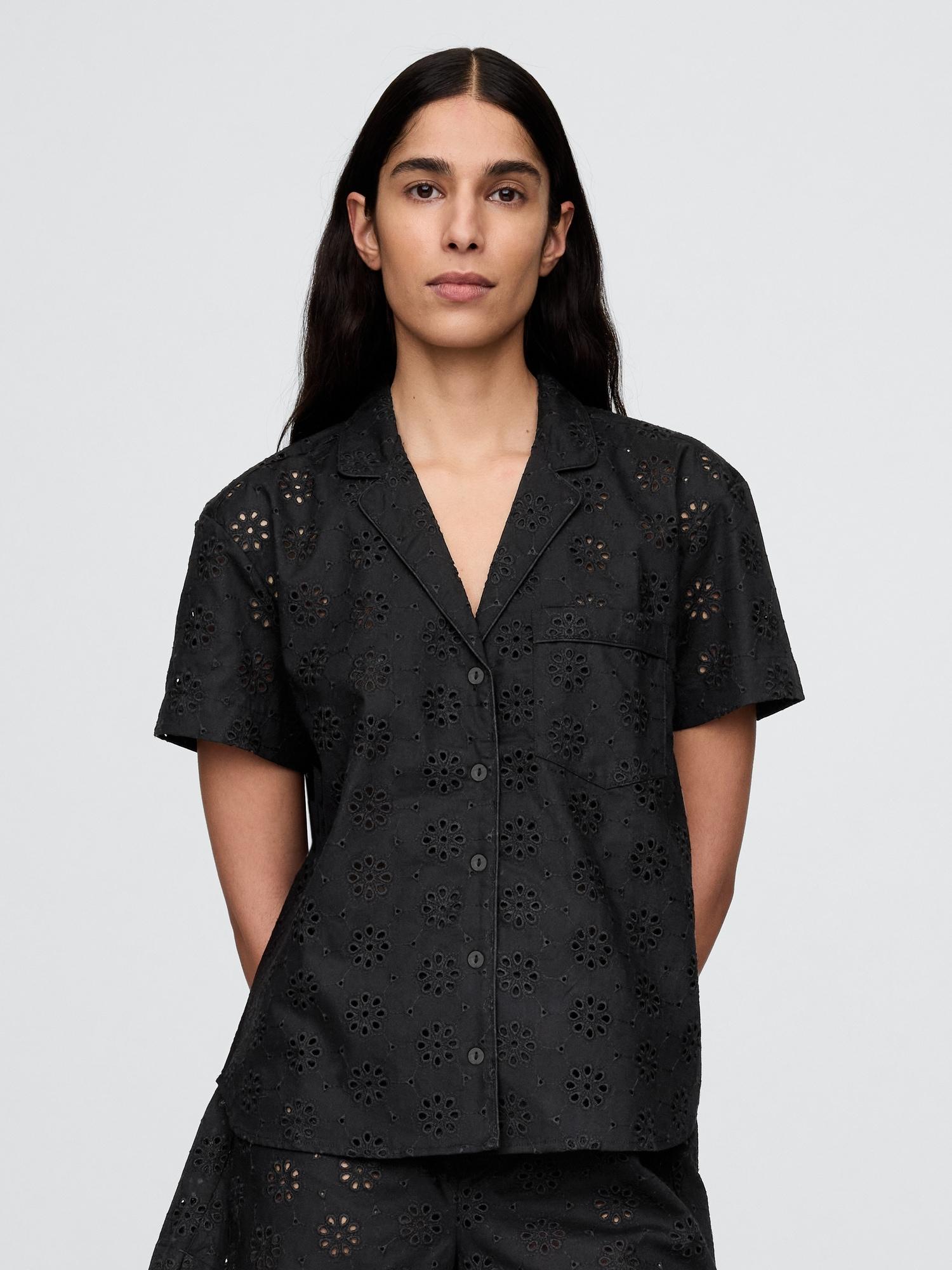 eyelet poplin pj shirt
