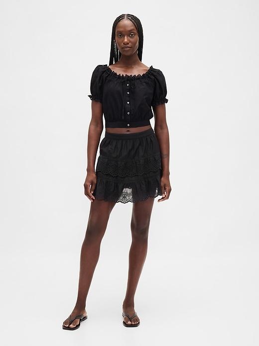 eyelet ruffle mini skort