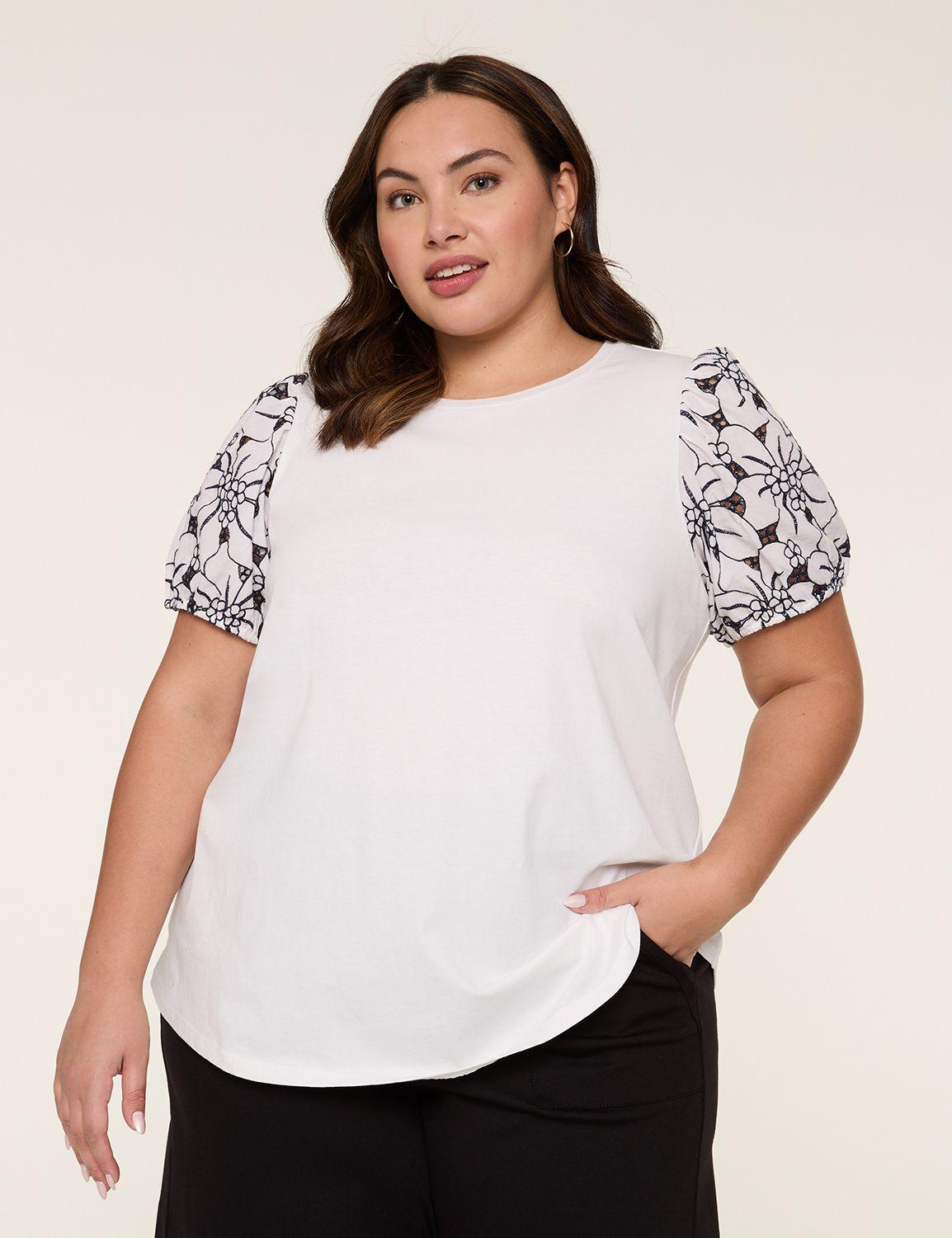 eyelet-sleeve crew-neck top