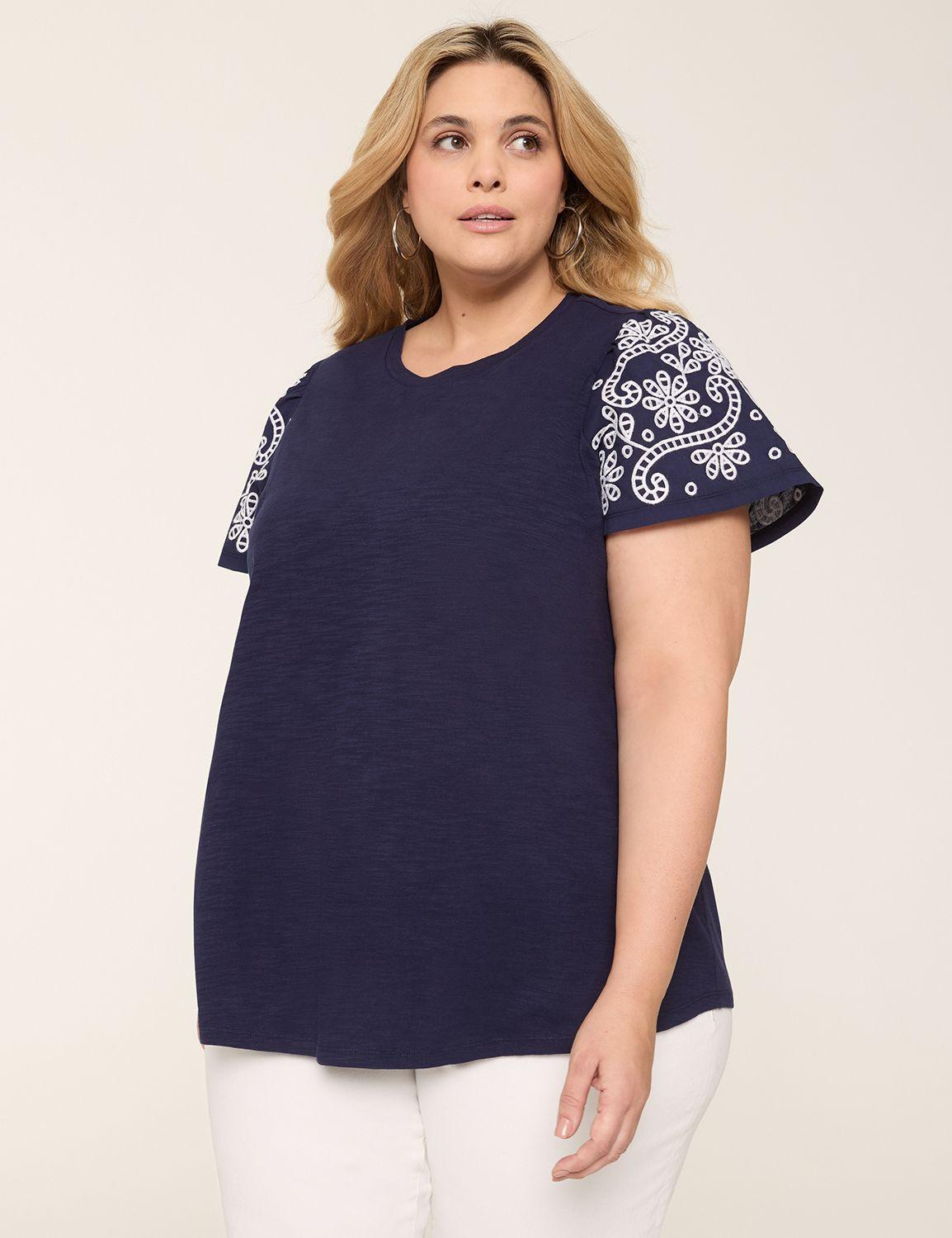 eyelet-sleeve crew-neck top