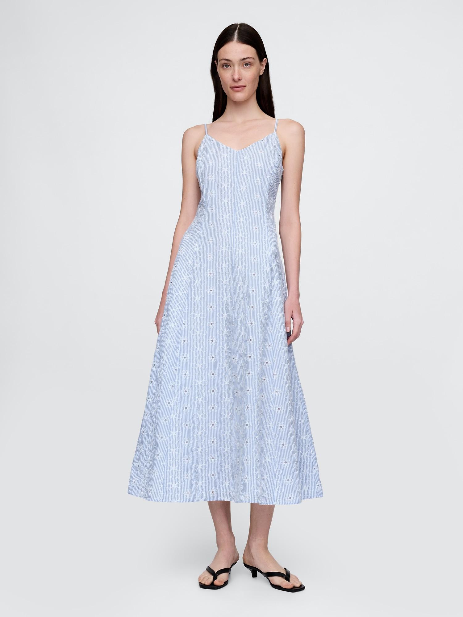 eyelet v-neck midi dress