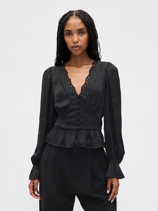eyelet v-neck peplum top