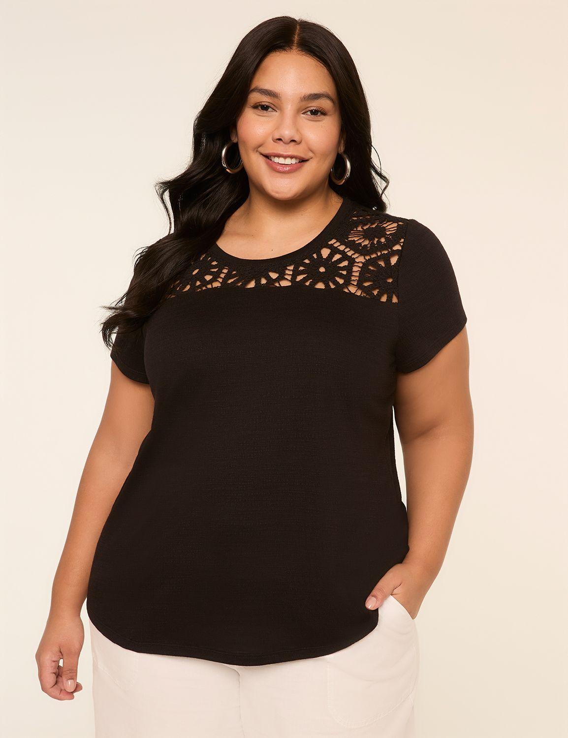 eyelet-yoke crew-neck top