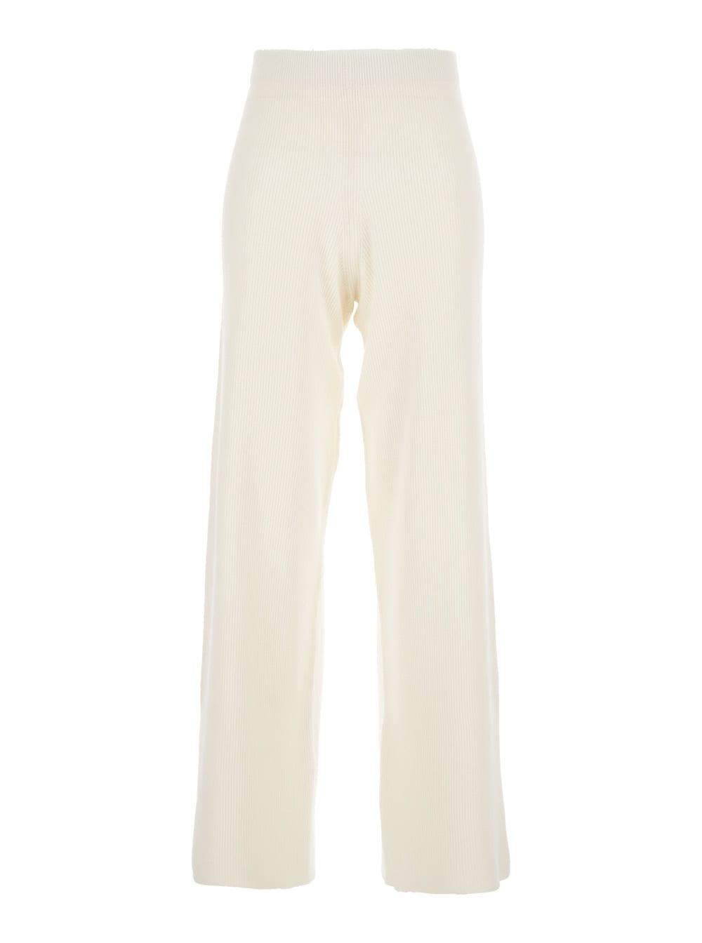 fabiana filippi beige high-waisted ribbed knit pants with straight hem in wool blend woman