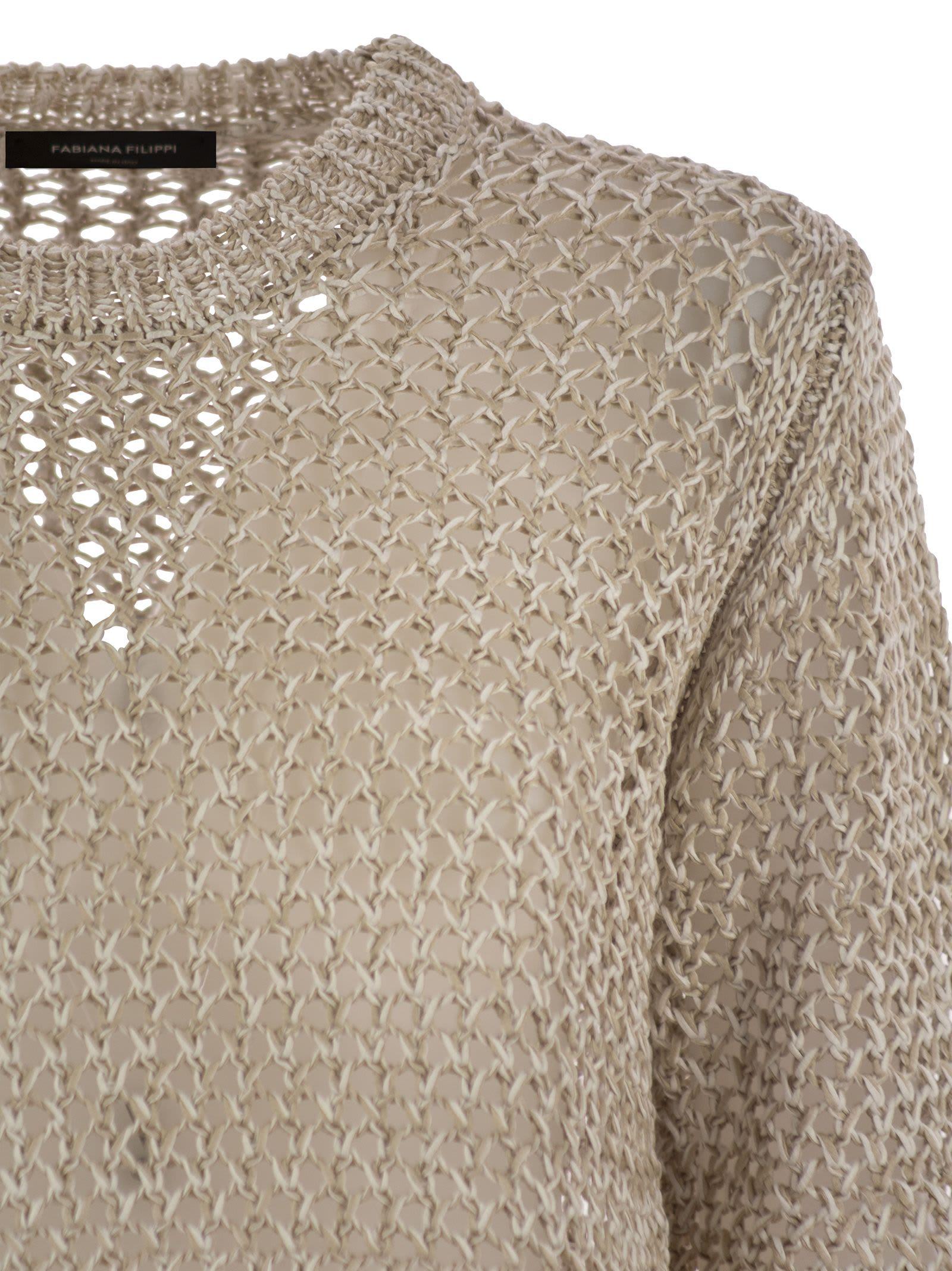 fabiana filippi bicolor cotton mesh short sleeve sweater