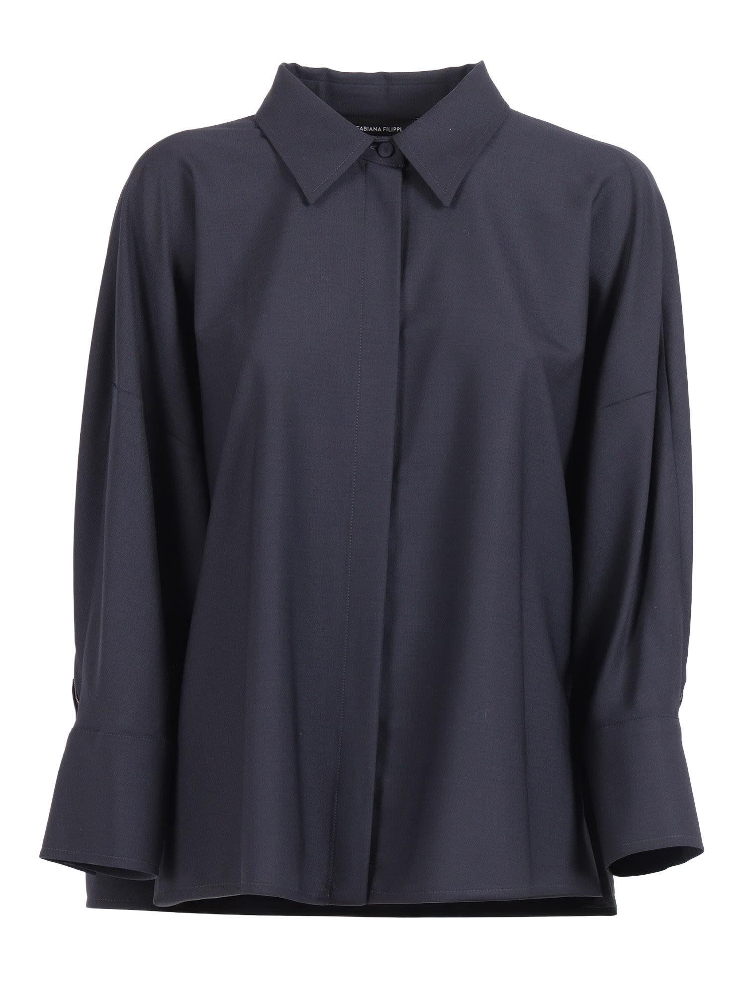 fabiana filippi bistretch wool 3/4 sleeve shirt,tulle and filo diamante