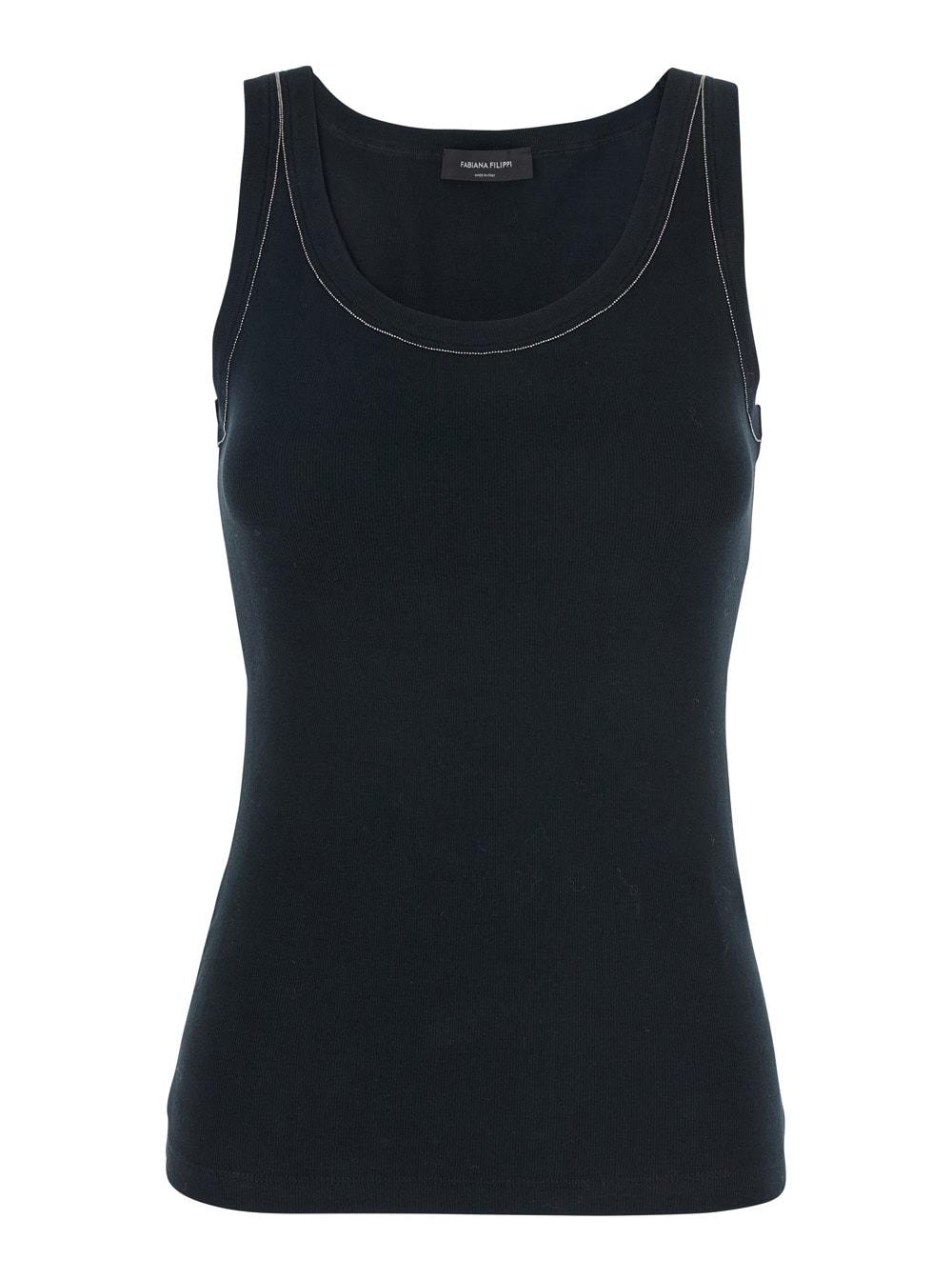 fabiana filippi black sleeveless top with round neck in cotton woman