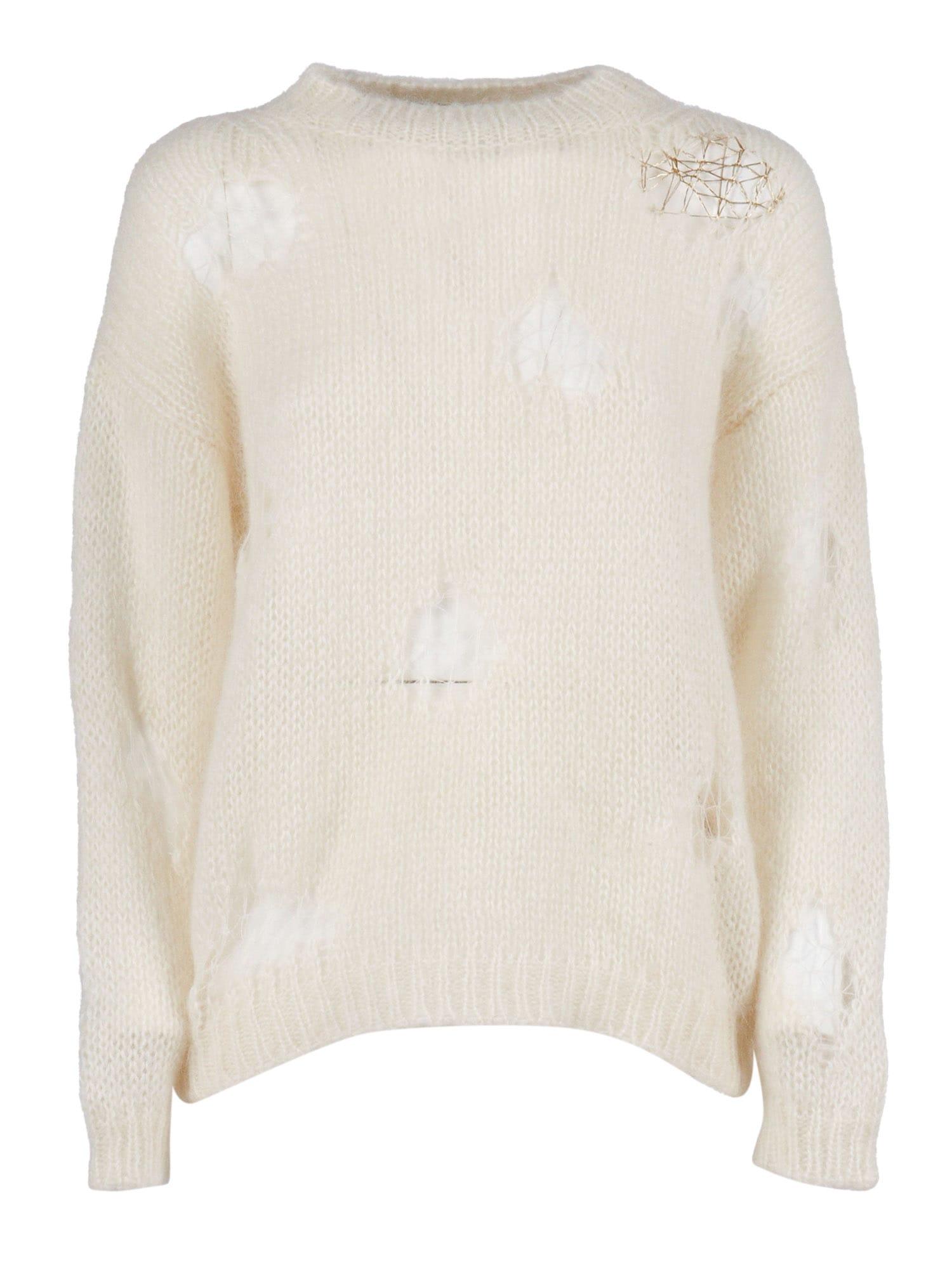 fabiana filippi mohair ripped effect crewneck sweater with gold detail