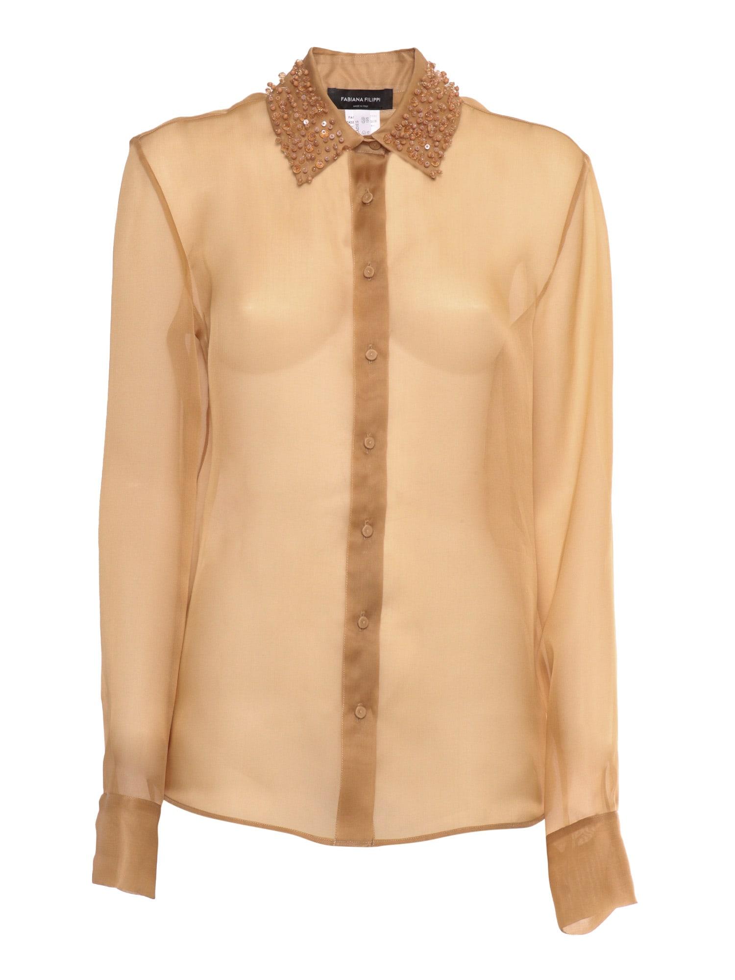 fabiana filippi organza basic shirt with galassia embroidered collar