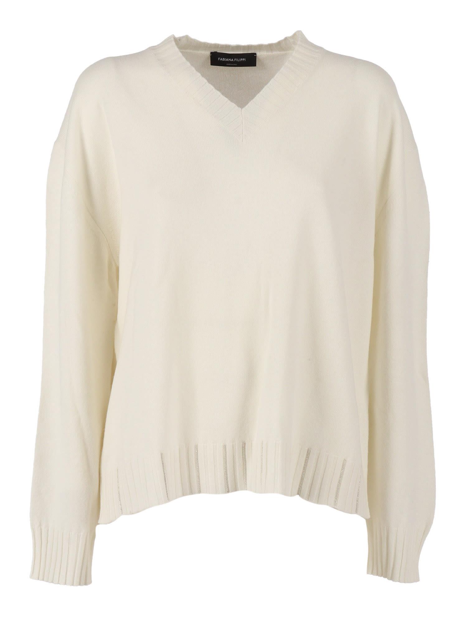 fabiana filippi platinum v neck sweater with filo diamante trim detail