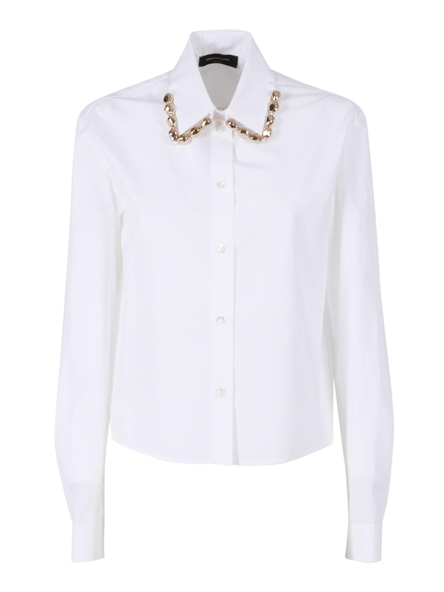 fabiana filippi poplin cropped shirt with pepita embroidery on collar
