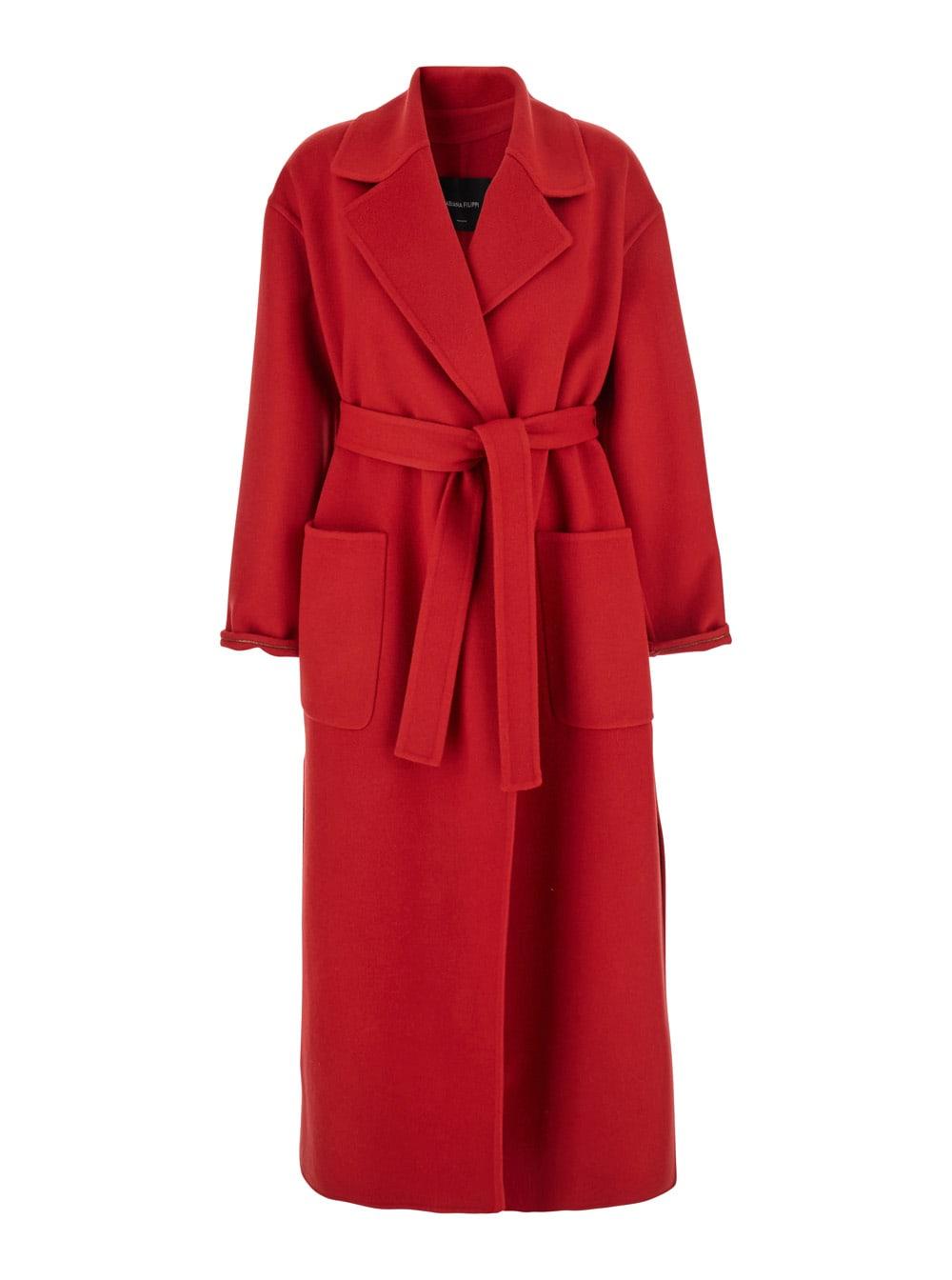 fabiana filippi red coat with wide notched revers in virgin wool woman