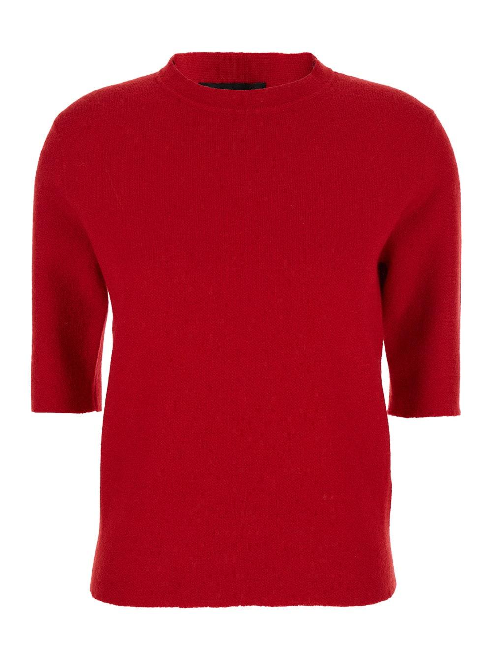 fabiana filippi red crew neck sweater with short sleeves in virgin wool blend woman