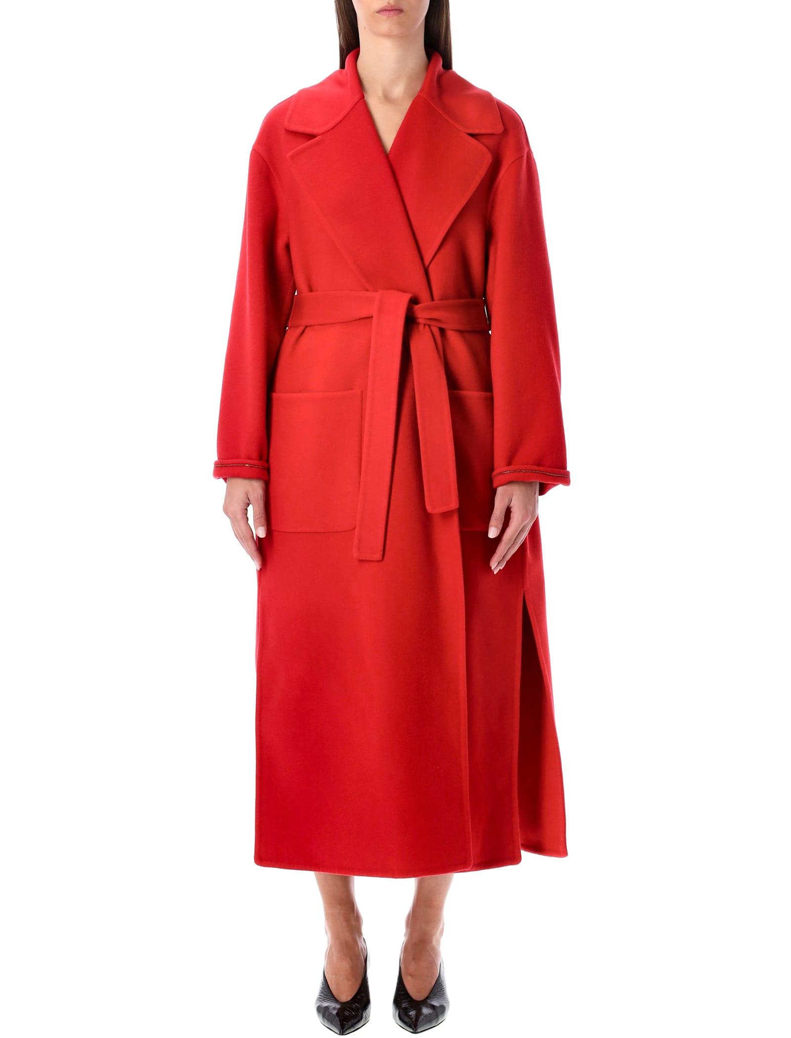 fabiana filippi red wool and cashmere long coat