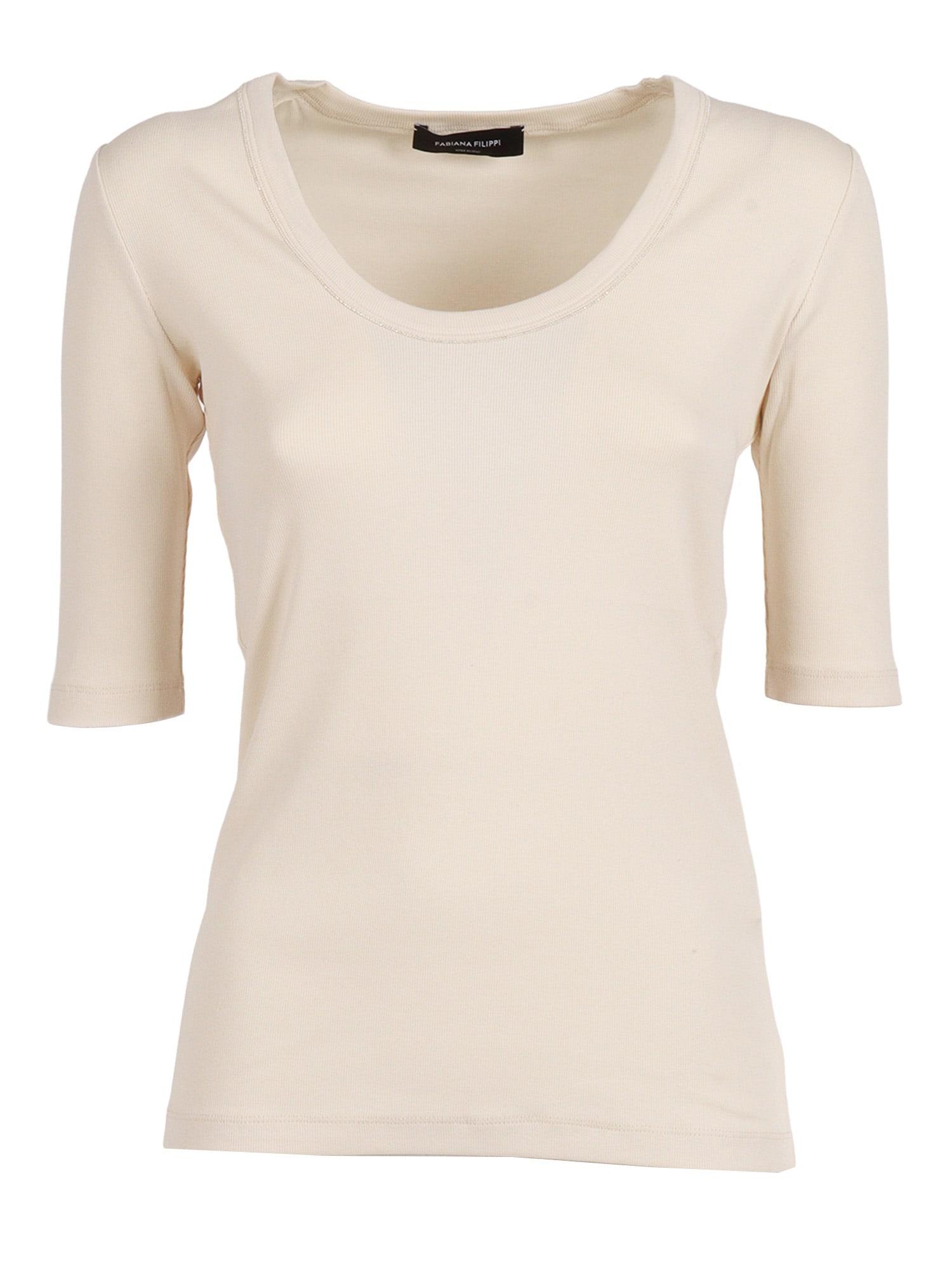 fabiana filippi ribbed cotton jersey u neck t-shirt filo diamante detail
