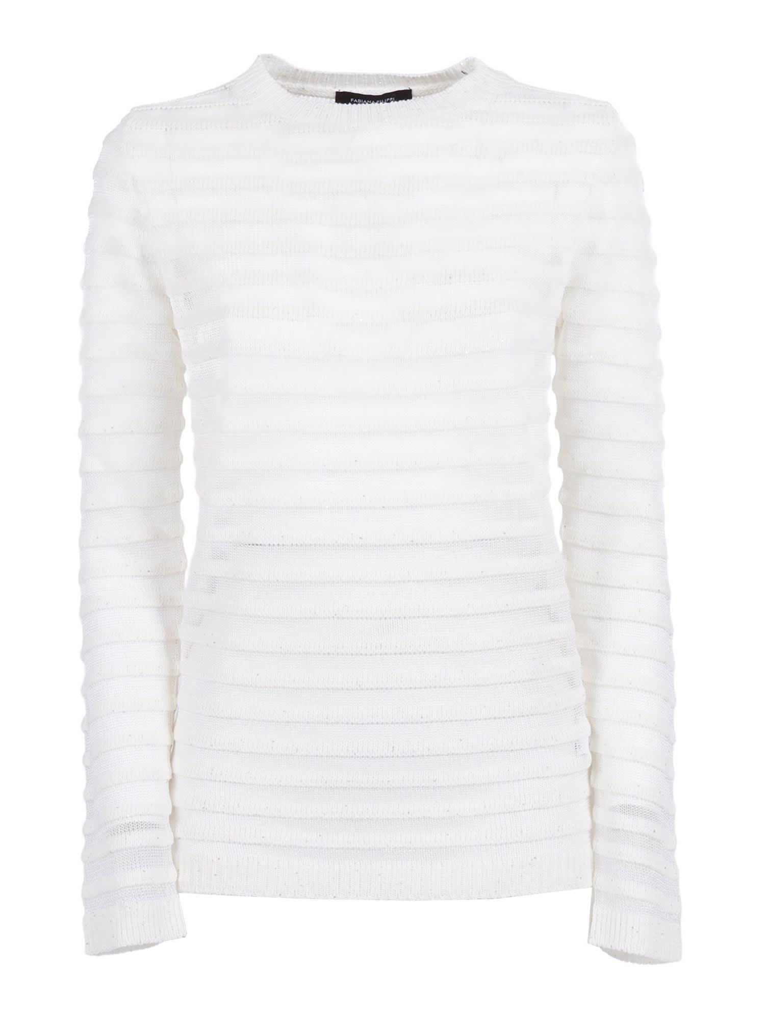 fabiana filippi sequin cotton linen boatneck sweater,organza effect stripe