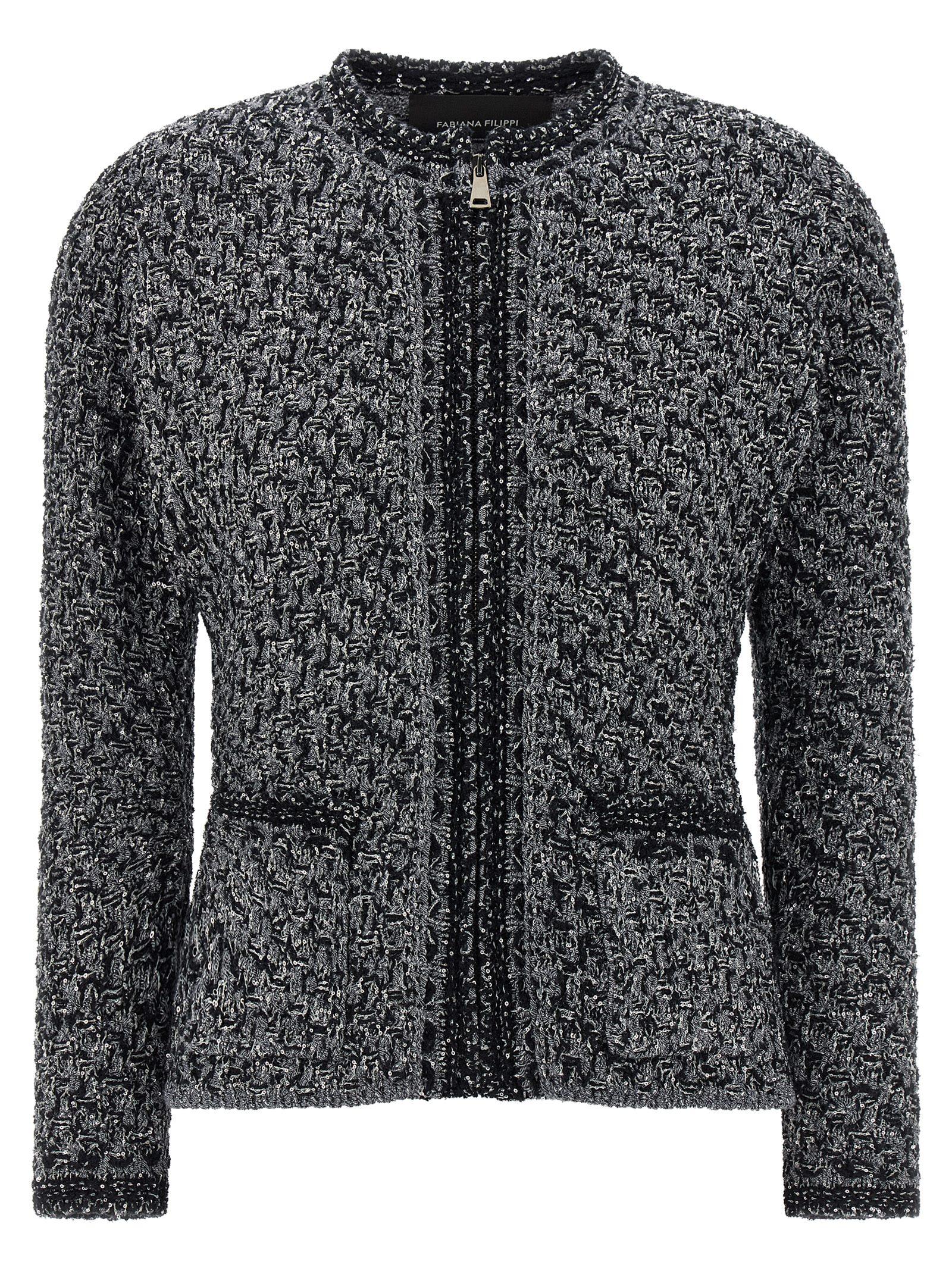 fabiana filippi tweed jacket blue cotton polyamide polyester down jacket, parka, casual - women
