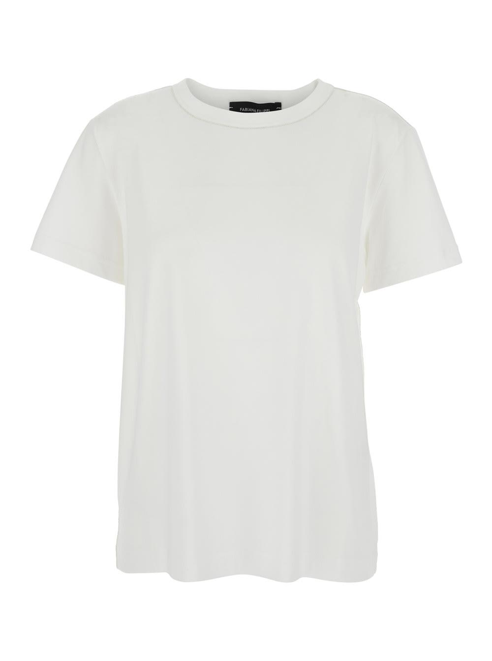 fabiana filippi white crewneck t-shirt with dropped shoulder in cotton woman