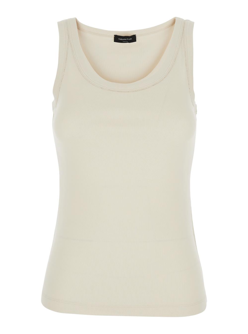fabiana filippi white sleeveless top with round neck in cotton woman