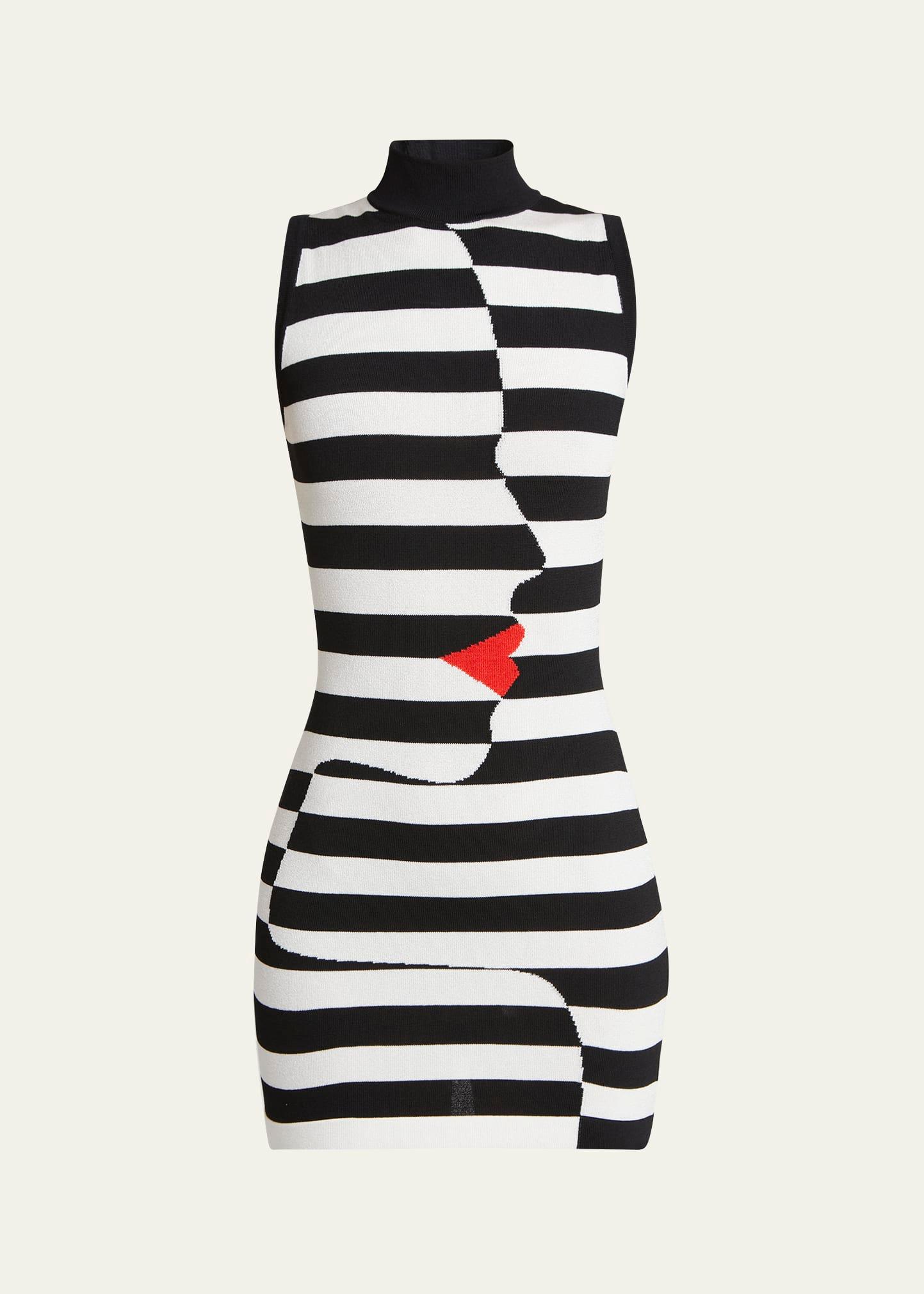 face print striped mini body-con dress