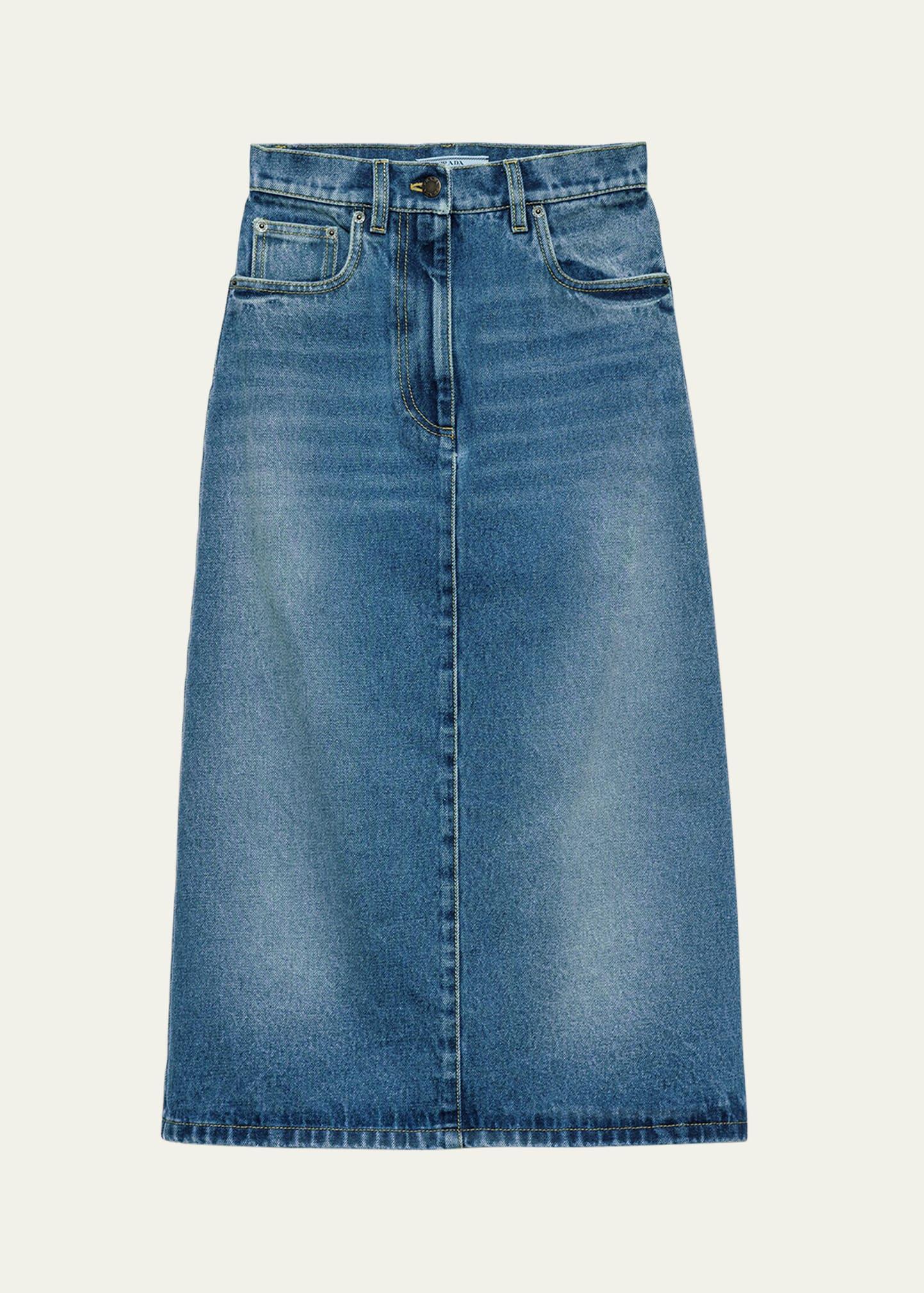 faded denim midi skirt