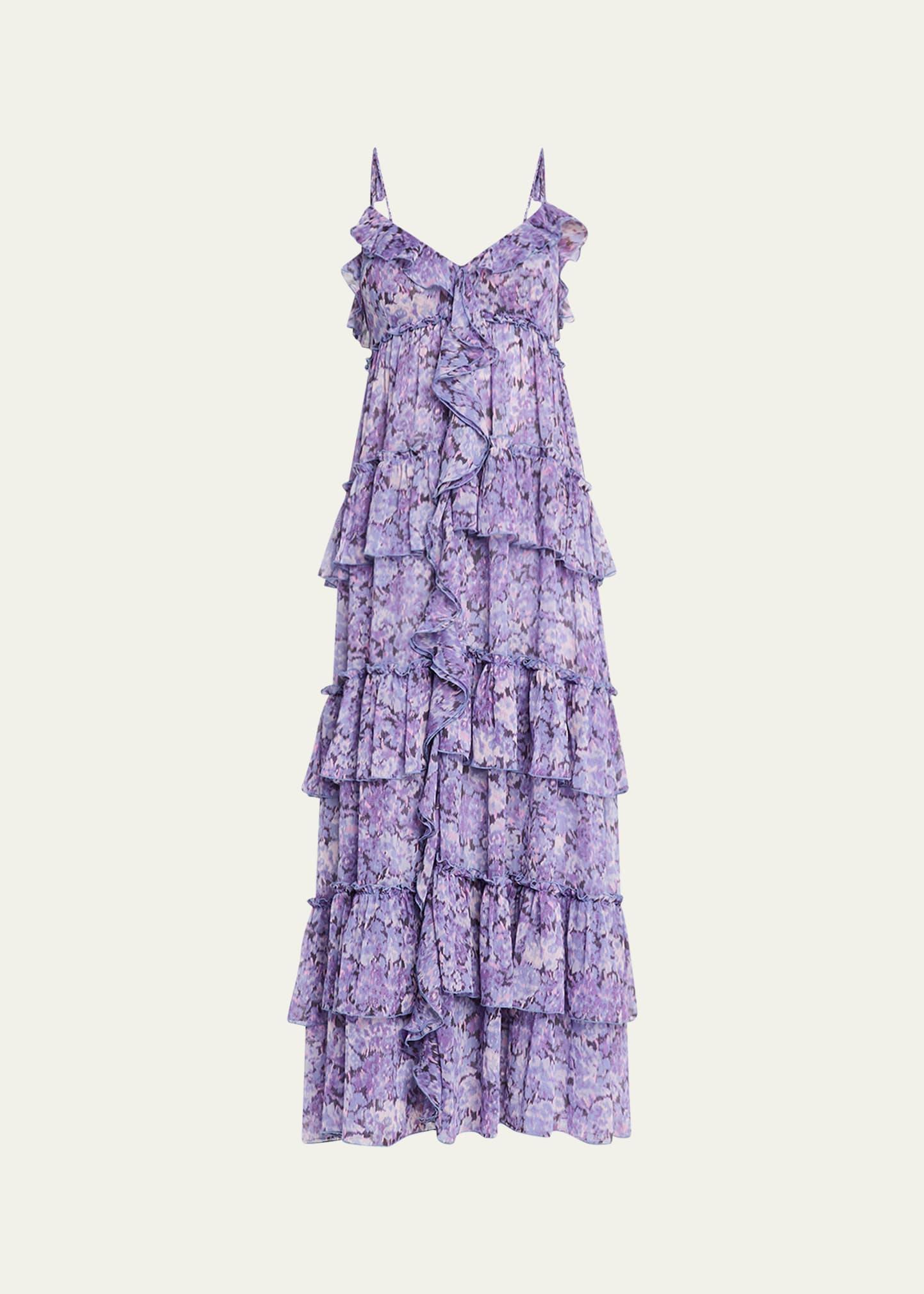 fadrid painted hydrangea ruffle midi dress