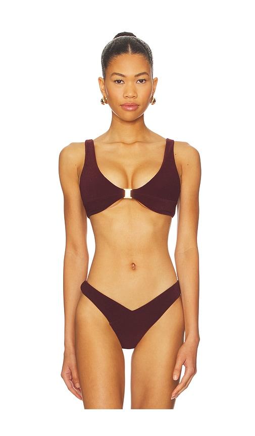 fae kendall triangle bikini top in wine.