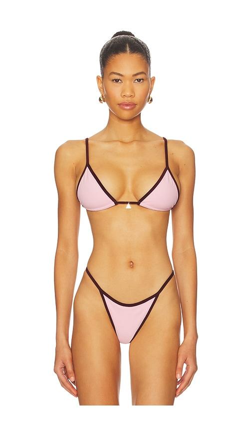 fae lumi triangle bikini top in pink.