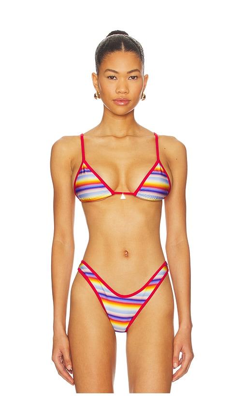 fae lumi triangle bikini top in red.