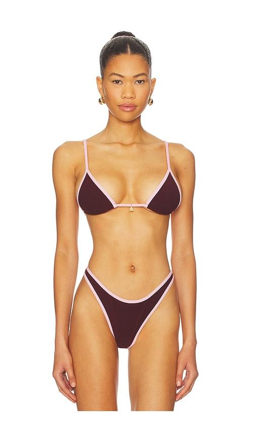 fae lumi triangle bikini top in wine.