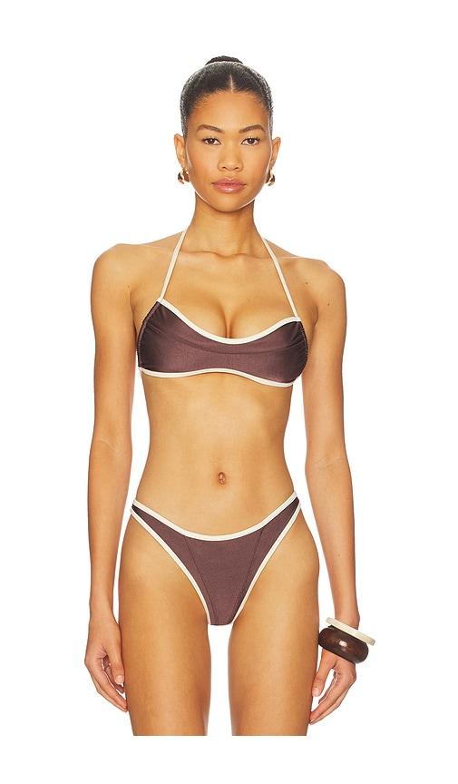 fae maya bikini top in brown.