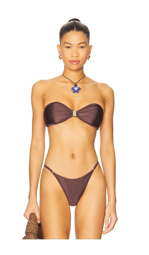 fae tallara bikini top in chocolate.
