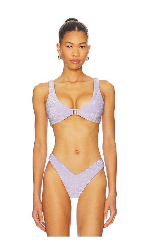 fae x revolve kendall triangle bikini top in purple.