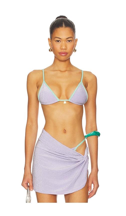 fae x revolve lumi triangle bikini top in purple.