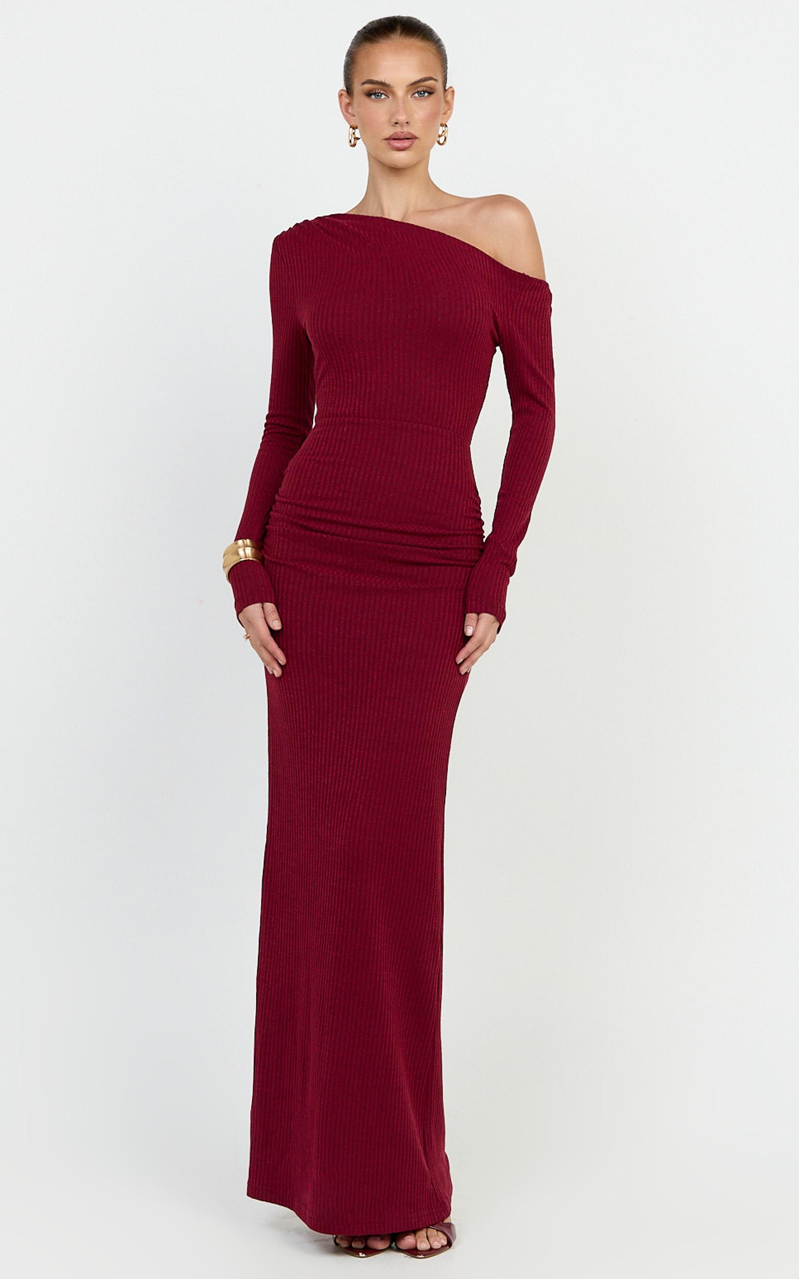 faith maxi dress - off shoulder long sleeve maxi dress in wine