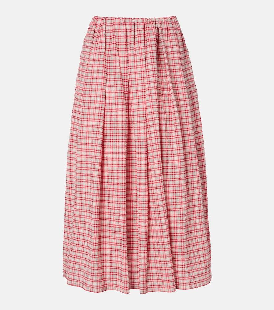faithfull agora checked cotton midi skirt