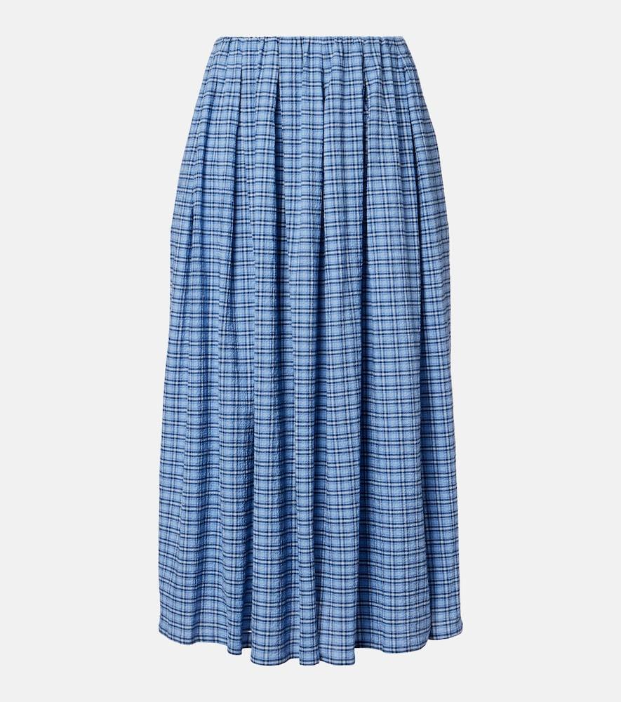 faithfull agora checked cotton midi skirt
