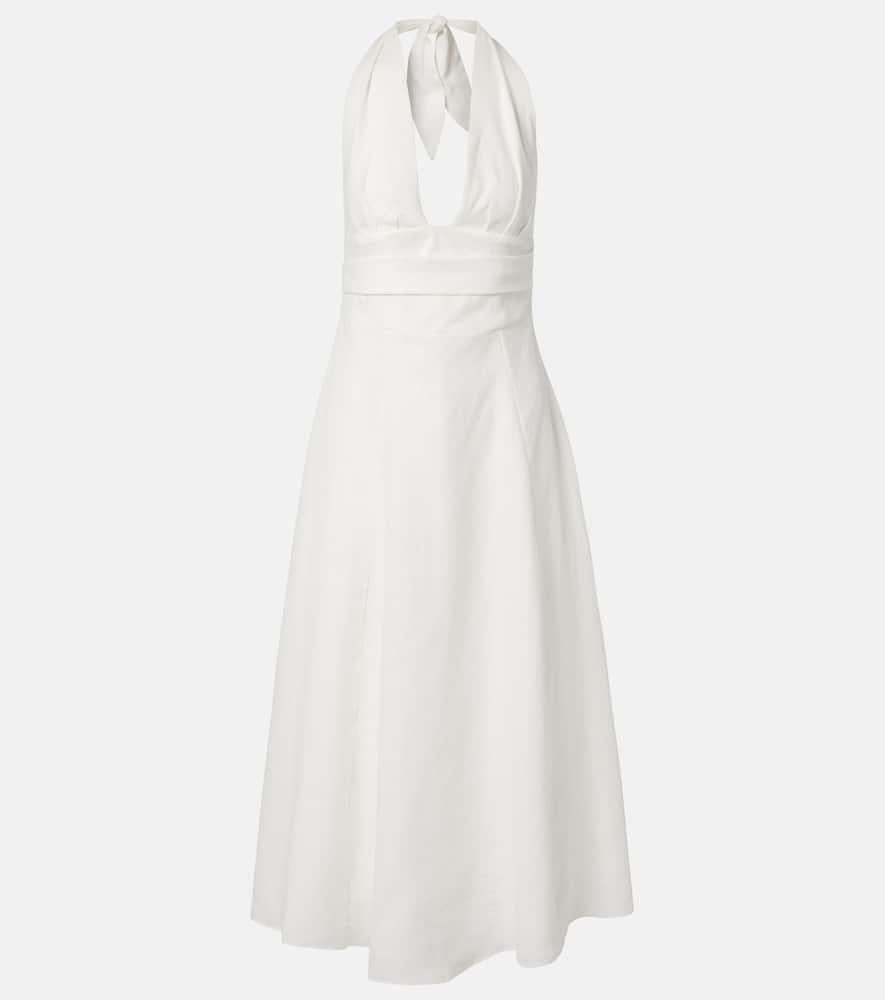 faithfull bianca halterneck linen midi dress