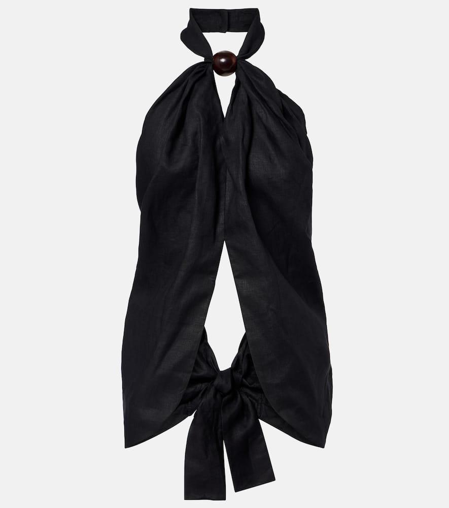 faithfull biba embellished halterneck linen top