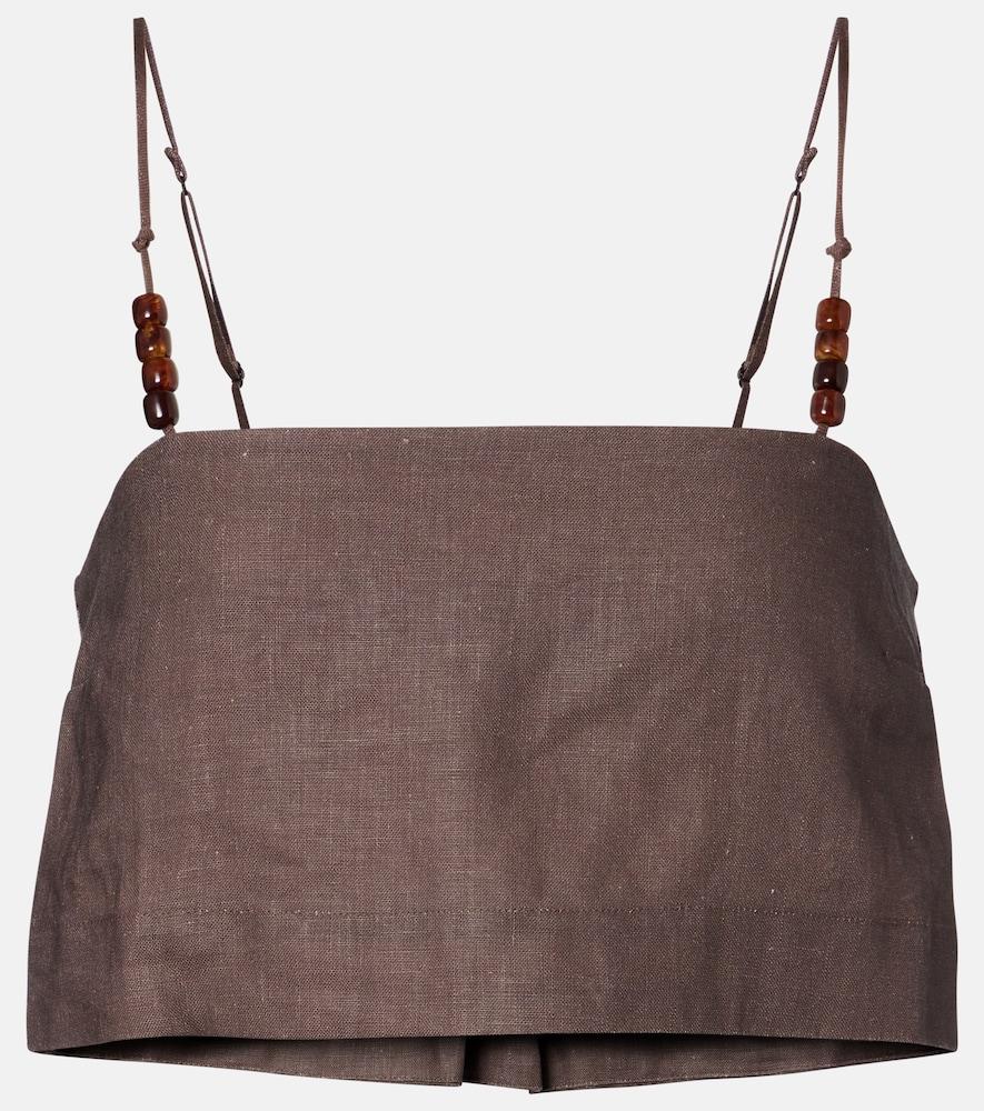 faithfull chianti beaded linen crop top