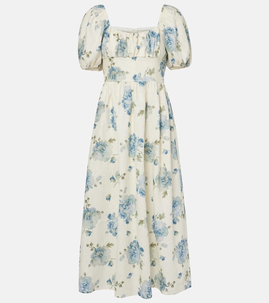 faithfull dalia floral linen midi dress
