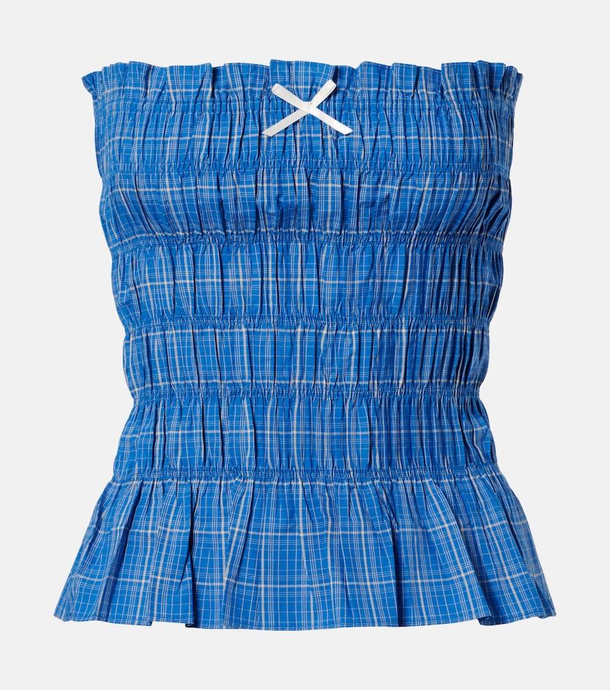 faithfull leya gathered plaid cotton top